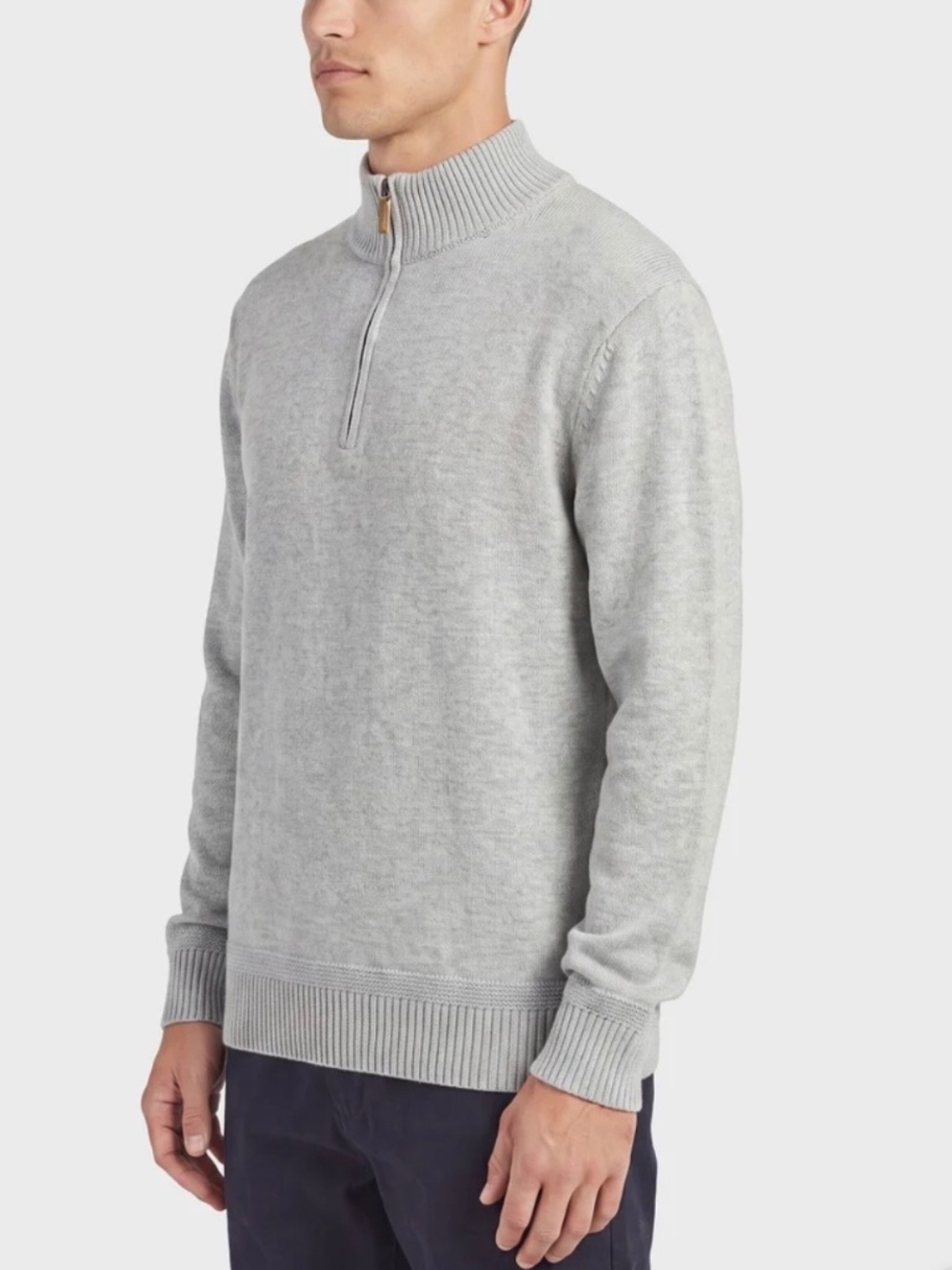 Black Brown 1826 1/4 Zip Pullover Sweater GRAY-Blue Mens Wool blend Size L
